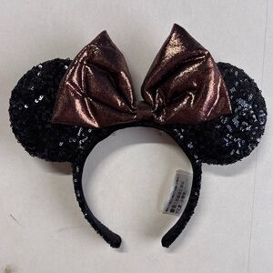 Sequin Black and Bronze Mouse Ears Headband with Bow